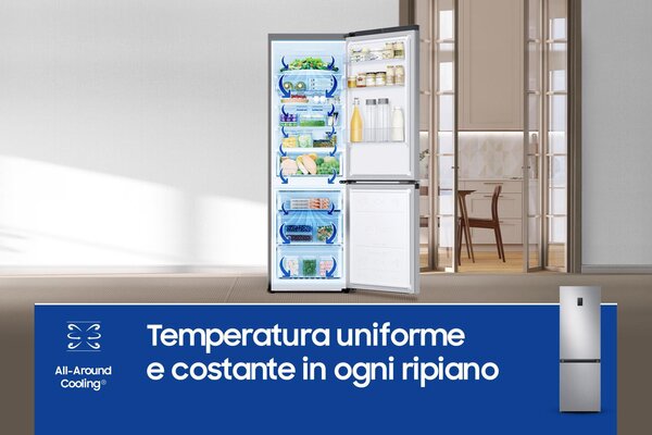Samsung Frigorifero Combinato Capacit 344 Litri Classe energetica D Raffreddamento No Frost EcoFlex AI colore Silver Inox - RB34C672DSA/EF