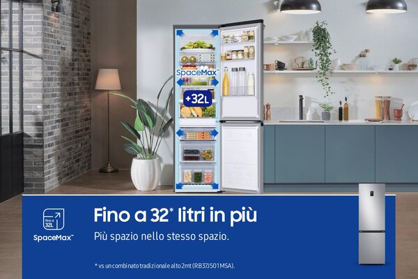 Samsung Frigorifero Combinato Capacit 344 Litri Classe energetica D Raffreddamento No Frost EcoFlex AI colore Silver Inox - RB34C672DSA/EF