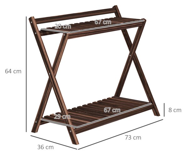 Outsunny Set 2 Portapiante a 2 Livelli con Design a Doghe in Legno di Abete, 73x36x64 cm, Marrone Bruciato