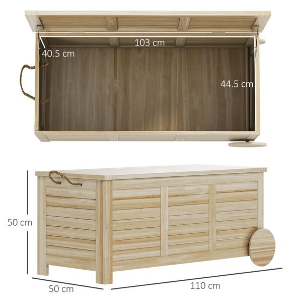 Outsunny Baule da Esterno 185L a 2 Ruote con Telo Interno e Coperchio, in Legno di Abete, 110x50x50 cm, color Legno