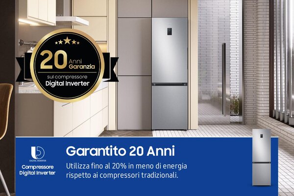 Samsung Frigorifero Combinato Capacit 344 Litri Classe energetica D Raffreddamento No Frost EcoFlex AI colore Silver Inox - RB34C672DSA/EF