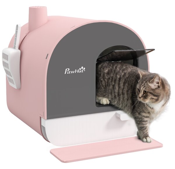 PawHut Lettiera per Gatti Chiusa con Vassoio Rimuovibile, Paletta e Filtro, 43x44x47cm, Rosa | Aosom
