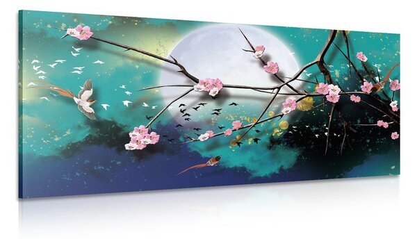 Quadro su tela – Rami dell'albero sotto la luna piena