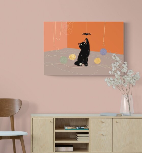 Quadro su tela – Gatto giocoso con gomitoli