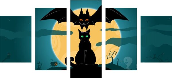 Quadri 5 pezzi – Fantasmi amichevoli sotto la luna piena