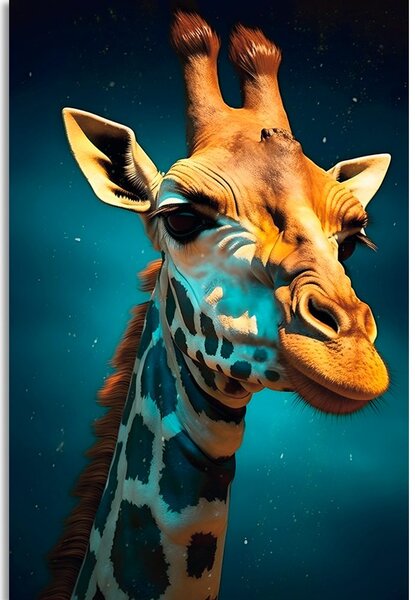 Quadro su tela – Giraffa blu-oro