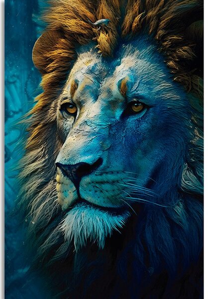 Quadro su tela – Leone blu-oro