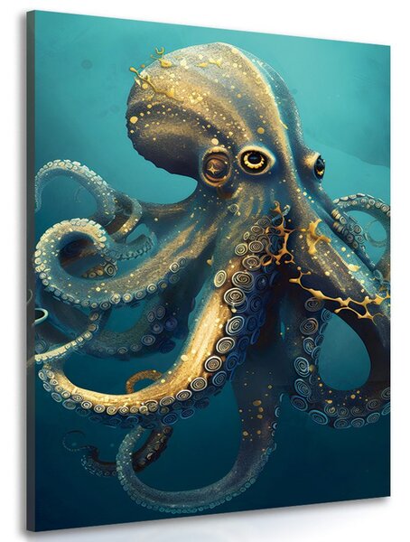 Stampa su tela – Polpo blu-oro