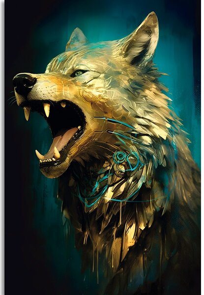 Quadro su tela – Lupo blu-oro
