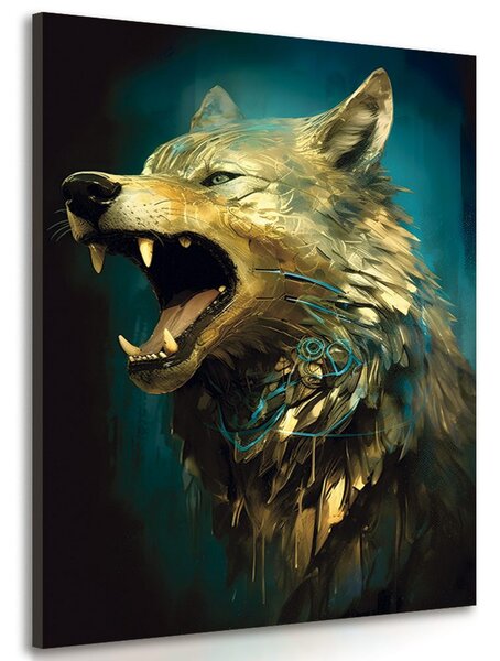 Quadro su tela – Lupo blu-oro