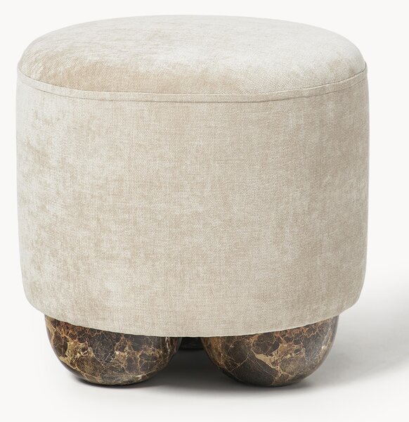 Pouf Ottomano Rotondo Imbottito In Schiuma, 50x38 Cm, Colore Grigio, Stile Bohémien, Poggiapiedi Per Soggiorno E Camera Da Letto