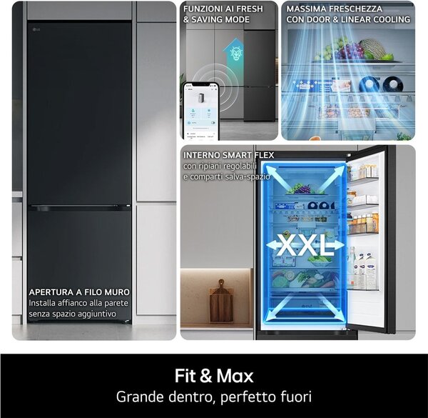 Lg Frigorifero Combinato Capacit 375 Litri Classe energetica D Raffreddamento No Frost Wi-Fi AI Inverter colore Nero Opaco - GBBSJ20DEP.AEPQEUZ