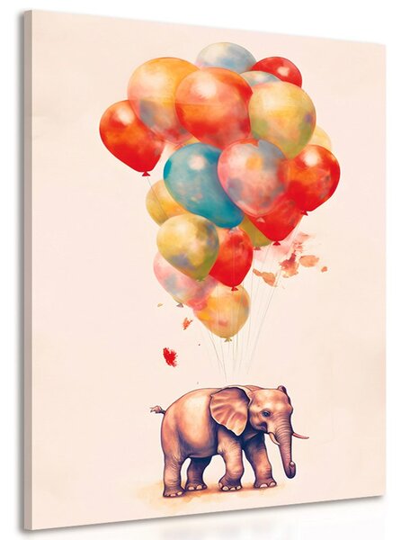 Quadro su tela – Elefante sognante con palloncini