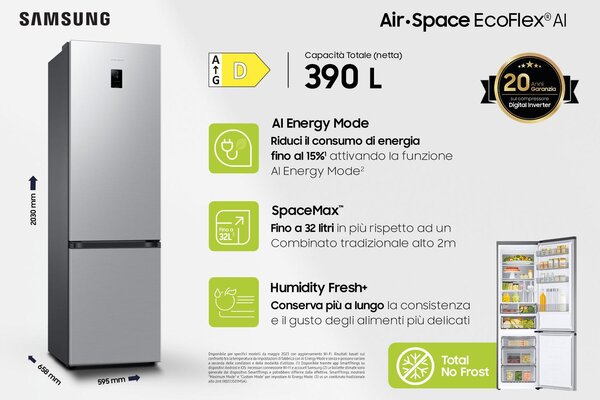 Samsung Frigorifero Combinato Capacit 390 Litri Classe D Raffreddamento No Frost colore Inox - RB38C774DS