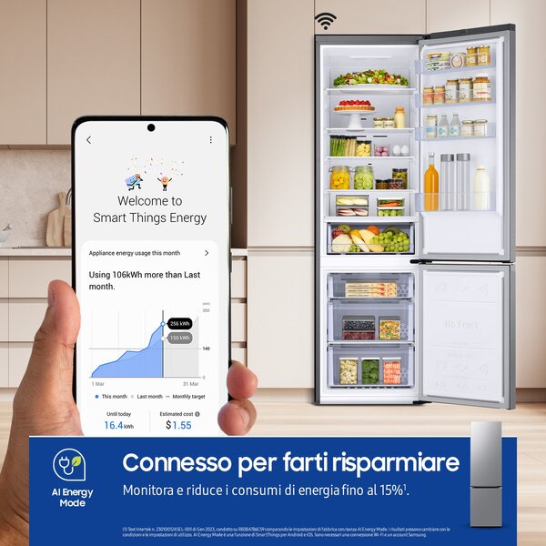 Samsung Frigorifero Combinato Capacit 390 Litri Classe energetica C Raffreddamento No Frost colore Acciaio Inox - RB38C600CS9/EF