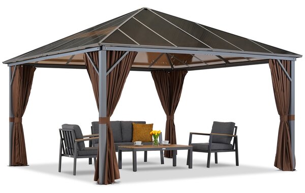 Gazebo da giardino Milos 4x4m con tende marroni Garden Point