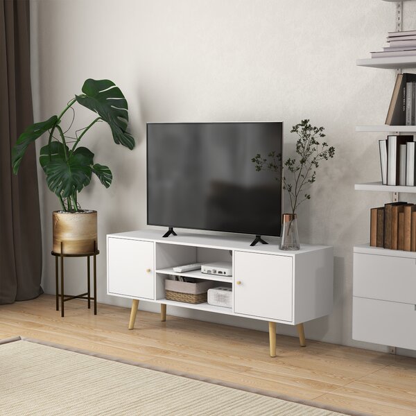 HOMCOM Mobile TV 55" max con 2 Armadietti e 2 Ripiani Aperti, in Legno e Truciolato, 120x34x50 cm, Bianco|Aosom