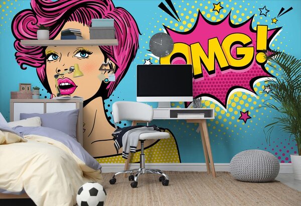 Carta da parati – Signora in stile pop art – OMG!