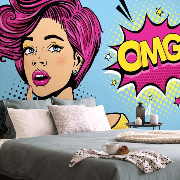 Carta da parati – Signora in stile pop art – OMG!
