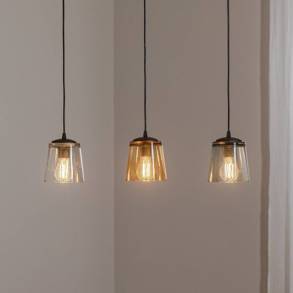 HELAM Lampada a sospensione Lucea a 3 luci trasparente/fumo/ambra