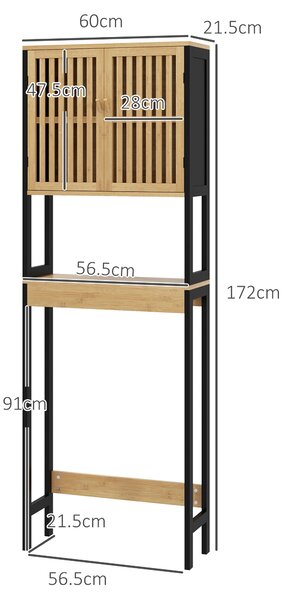 HOMCOM Mobile Sopra WC con Armadietto 2 Ante a Doghe e Ripiano Aperto, 60x21.5x172cm, Colore Legno|Aosom