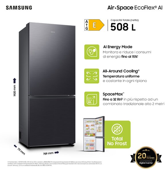 Samsung Frigorifero Combinato Capacit 508 Litri Classe energetica E Raffreddamento No Frost colore Antracite - RB50DG601EB1