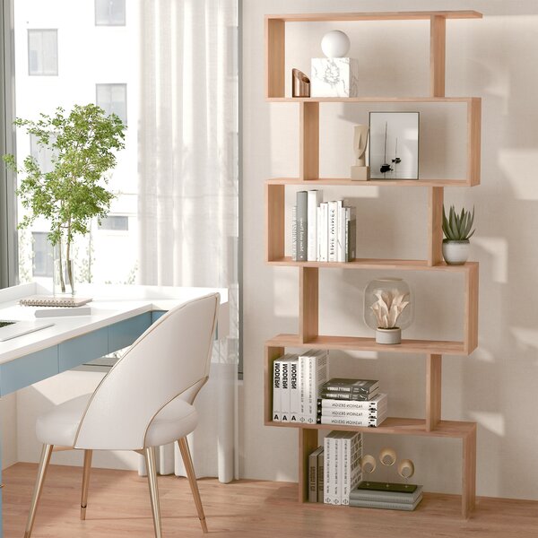 HOMCOM Libreria Scaffale Moderno Zig Zag in Legno Naturale per Soggiorno Casa o Ufficio Design Elegante e Funzionale per Stile Contemporaneo|Aosom