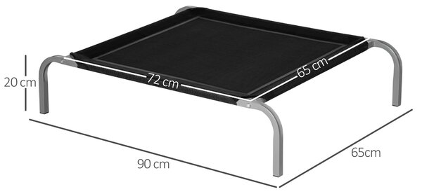 PawHut Lettino per Cani Rialzato con Seduta Traspirante, in Metallo e Tessuto, 90x65x20 cm, Nero e Argento|Aosom