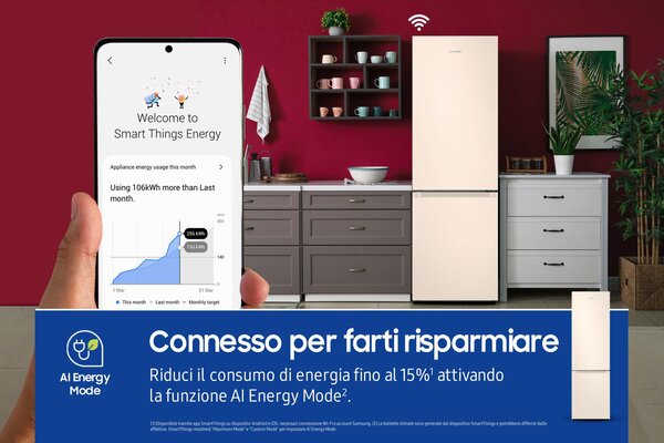 Samsung Frigorifero Combinato Classe D Capacit 390 Litri No Frost Ditigal Inverter con SmartThings Energy colore Sabbia - RB38C603DEL
