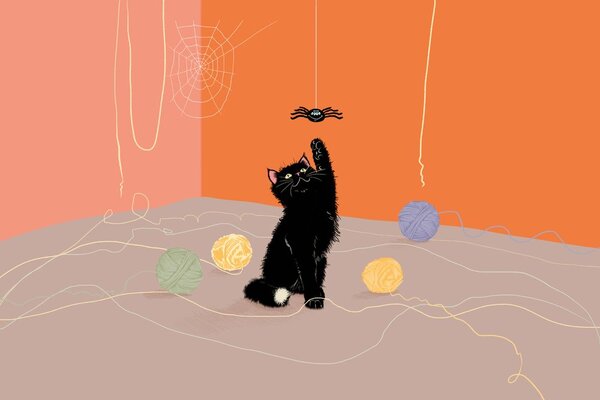 Carta da parati – Gatto giocoso con gomitoli