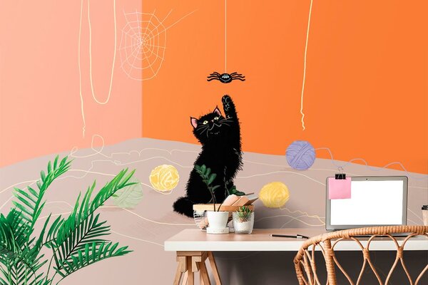 Carta da parati – Gatto giocoso con gomitoli