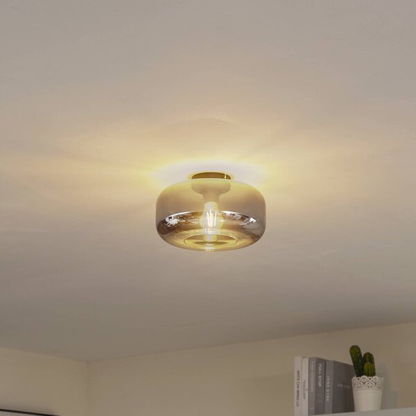 Plafoniera soffitto Hildur Lindby, dimmerabile, Alluminio / Grigio / Zincato, Soggiorno / Sala da pranzo, Vetro, Plafoniera