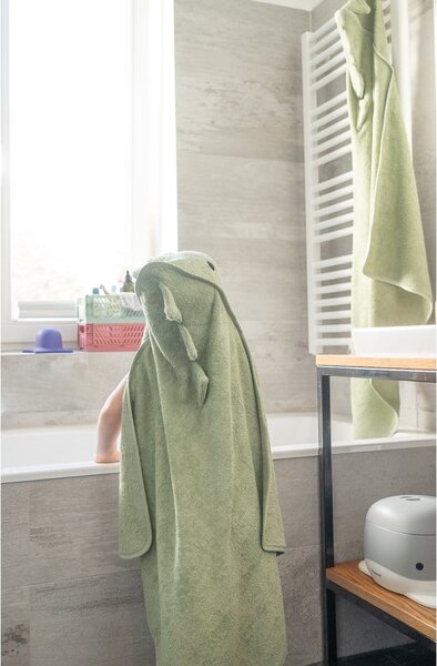 Asciugamano per neonato in cotone verde con cappuccio 75x75 cm Dinosaur - Kindsgut