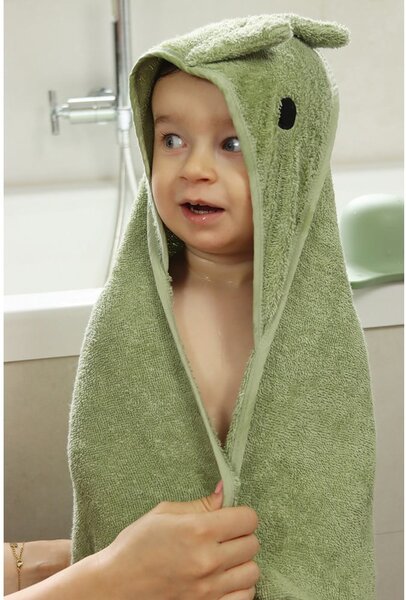 Asciugamano per neonato in cotone verde con cappuccio 75x75 cm Dinosaur - Kindsgut