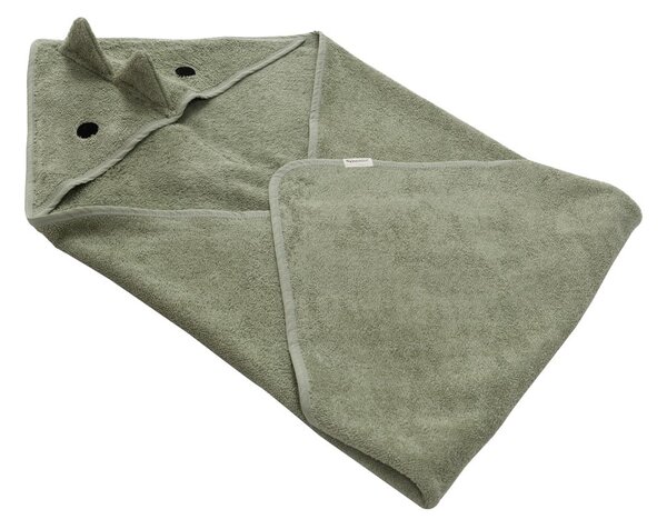 Asciugamano per neonato in cotone verde con cappuccio 75x75 cm Dinosaur - Kindsgut