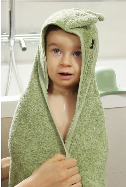 Asciugamano per neonato in cotone verde con cappuccio 75x75 cm Dinosaur - Kindsgut