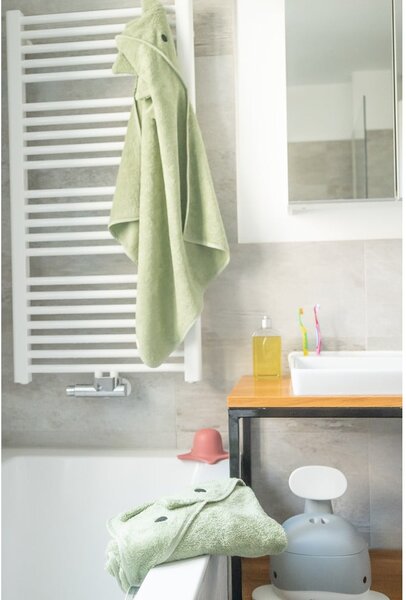 Asciugamano per neonato in cotone verde con cappuccio 75x75 cm Dinosaur - Kindsgut