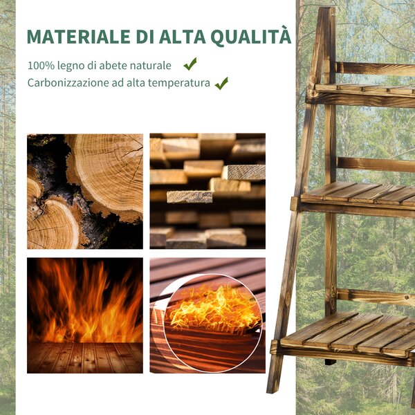 Outsunny Portapiante Pieghevole Portavasi in Legno di Abete con 3 Livelli Scaffale da Esterno per Piante Portafiori 40x37x93cm|Aosom