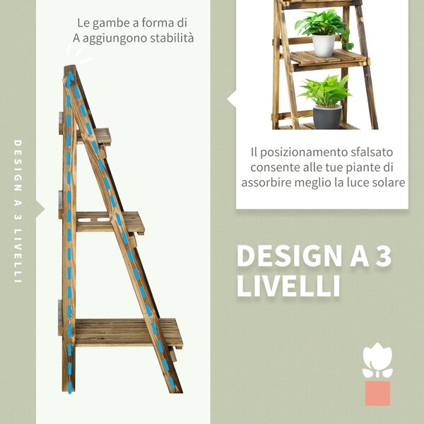 Outsunny Portapiante Pieghevole Portavasi in Legno di Abete con 3 Livelli Scaffale da Esterno per Piante Portafiori 40x37x93cm|Aosom