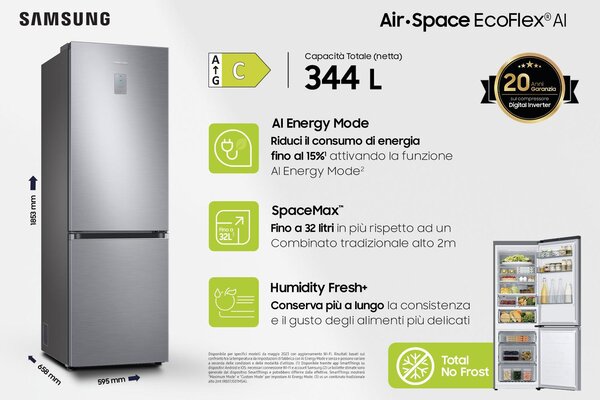 Samsung Frigorifero Combinato No Frost Capacit 344 Litri Classe energetica C colore Inox - RB34C775CS9