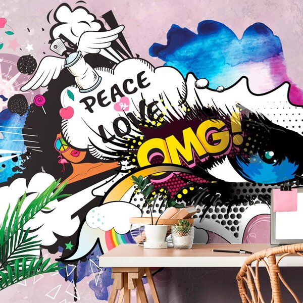 Carta da parati – Occhio graffiti blu