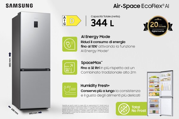 Samsung Frigorifero Combinato No Frost Capacit 344 Litri Classe energetica D colore Inox - RB34C675DSA