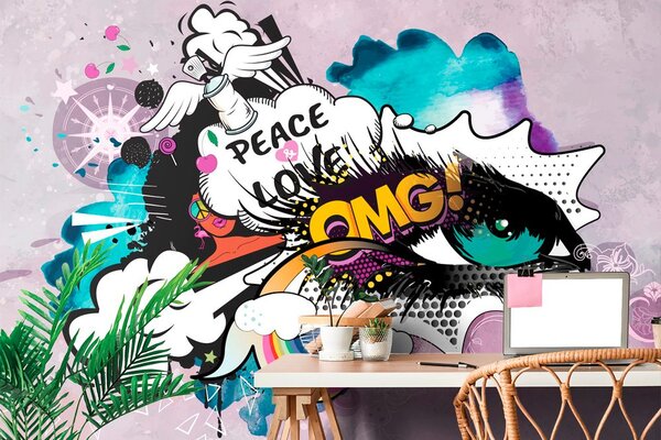 Carta da parati – Occhio graffiti verde