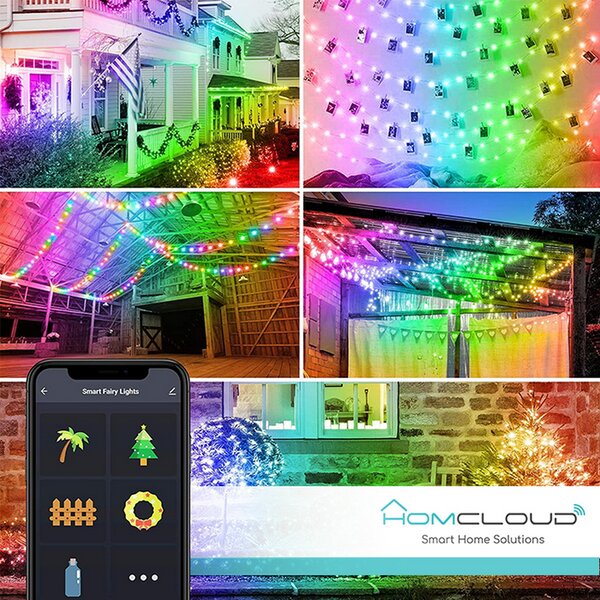 Catena luminosa decorata Smart Tuya WiFi con 66 perle a Led RGB-IC 10 metri Homcloud