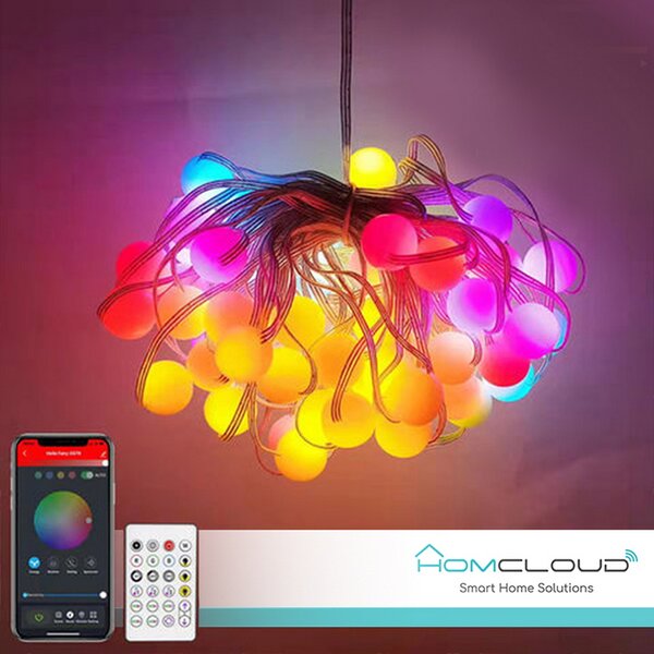 Catena luminosa decorata Smart Tuya WiFi con 66 perle a Led RGB-IC 10 metri Homcloud