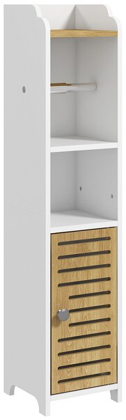 Kleankin Mobiletto Bagno Salvaspazio in Truciolato con Ripiani e Armadietto Inferiore, 18x20x90 cm, Bianco|Aosom