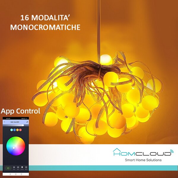Catena luminosa decorata Smart Tuya WiFi con 66 perle a Led RGB-IC 10 metri Homcloud