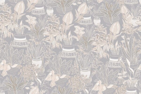 Carta da parati – Motivo botanico in tonalità grigio-beige