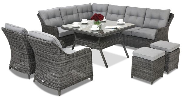 Mobili da giardino in technorattan Toledo Comida 7 Angolare + 2 pouf Garden Point antracite