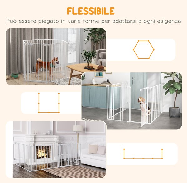 PawHut Cancellino per Cani Taglia Media Pieghevole e Modulabile in Metallo e Plastica, 123x102x90 cm, Bianco|Aosom